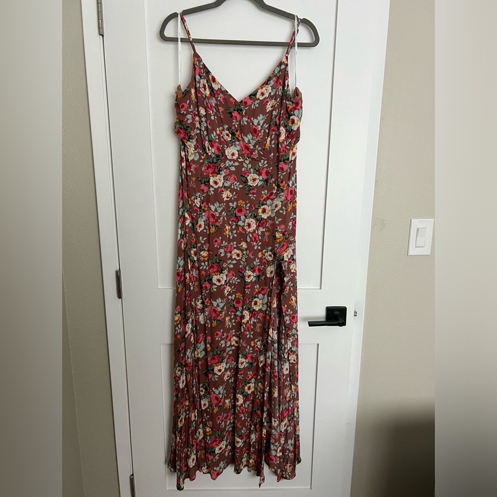 lulus brown floral spaghetti strap maxi dress